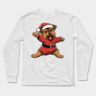 Cartoon Christmas Rottweiler Dog Dancing Long Sleeve T-Shirt